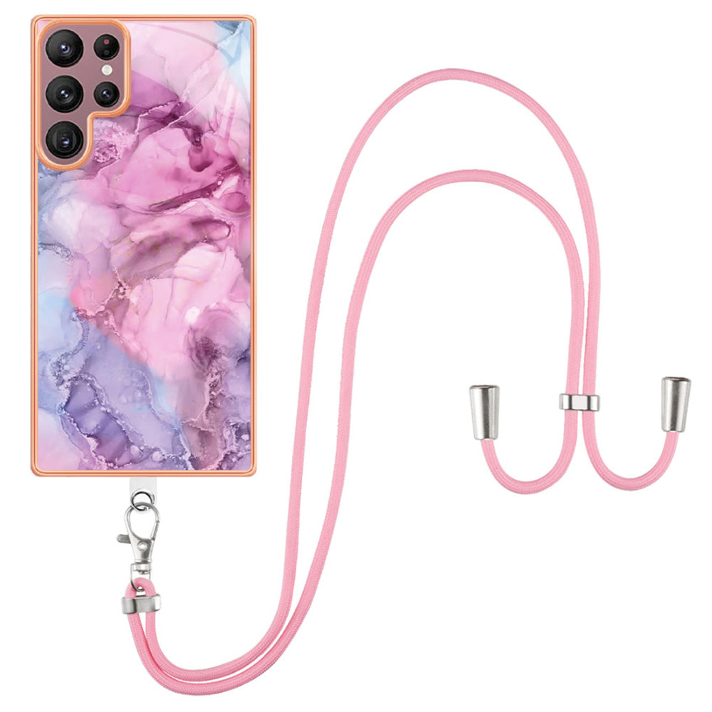 For Samsung Galaxy S23 Ultra Phone Case YB IMD Series-18 Style E 2.0mm TPU Electroplating Marble Pattern IMD Cover with Lanyard For Samsung Galaxy S23 Ultra Phone Case YB IMD Series-18 Style E 2.0mm TPU Electroplating Marble Pattern IMD Cover with Lanyard